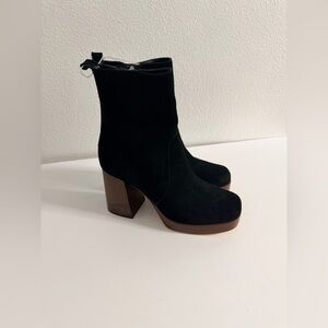 MARC FISHER Black Suede Leather MARYSA Block Heel Platform Ankle Boots Sz 10